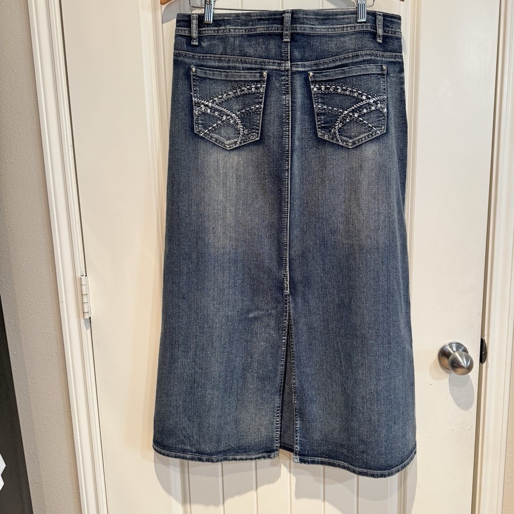 NWT Cato Denim Midi Skirt‎ Size 14 Y2K Embellished Pocket Western Jean Skirt